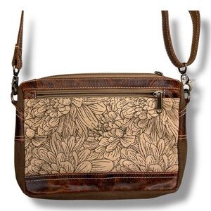 Six Tease Leather Cotton Purse Crossbody Brown Tan Floral Western